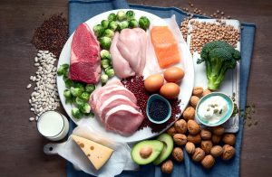 Kuvassa on paljon eri proteiinilähteitä